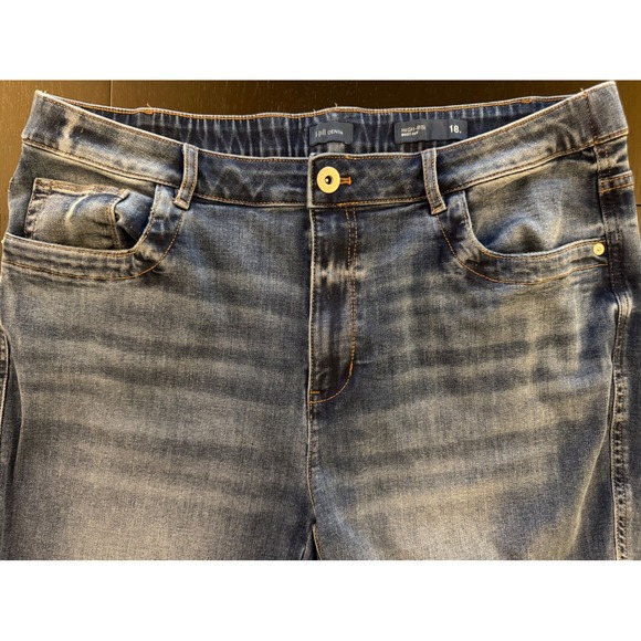 J Jill Denim High Rise Bootcut Jeans Size 18 Tall Raw Hem‎ Faded Med Wash - Picture 1 of 14